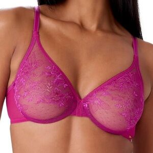 Gossard Women's Glossies Lace Sheer Bra, Pink (Vivid Fuchsia) 30E